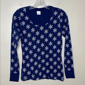 HANNAH ANDERSON Organic Cotton Long John PJ Top Blue & White Snowflake Small